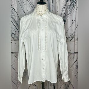 Pupa White Cotton Button Down Shirt Lace Trim M/L